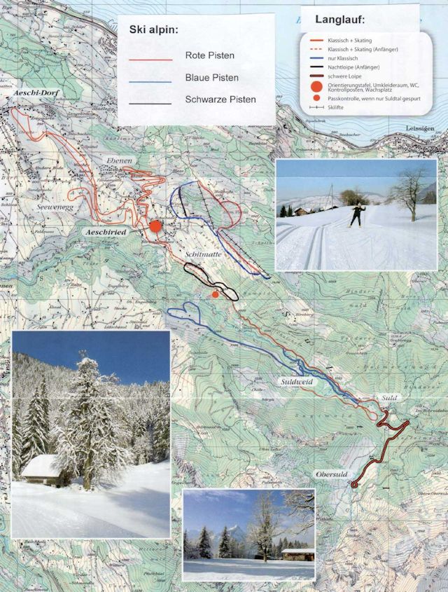 Skiën en snowboarden op Aeschi pistekaart