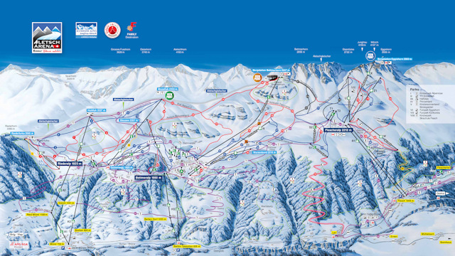 Skiën en snowboarden op Aletsch Arena pistekaart