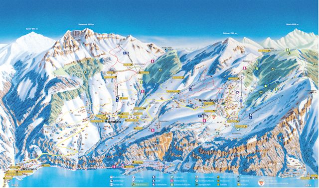 Skiën en snowboarden op Amden pistekaart