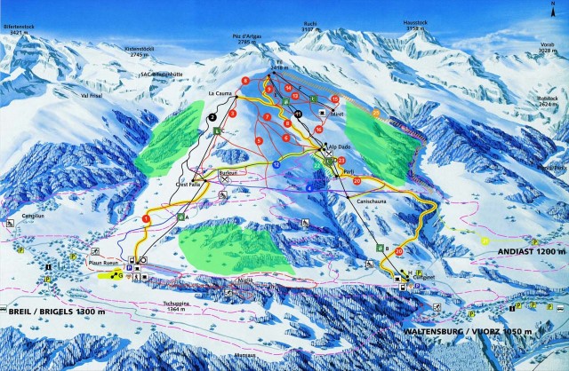 Skiën en snowboarden op Brigels pistekaart
