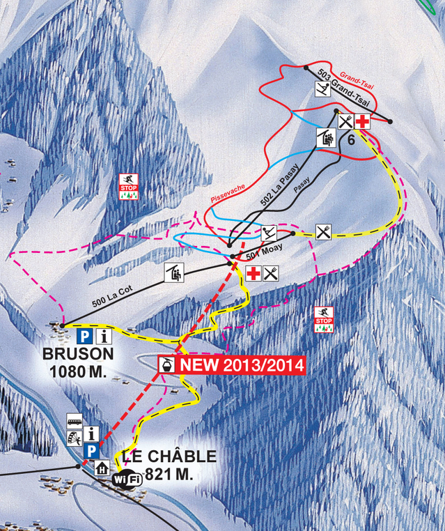 Skiën en snowboarden op Bruson pistekaart