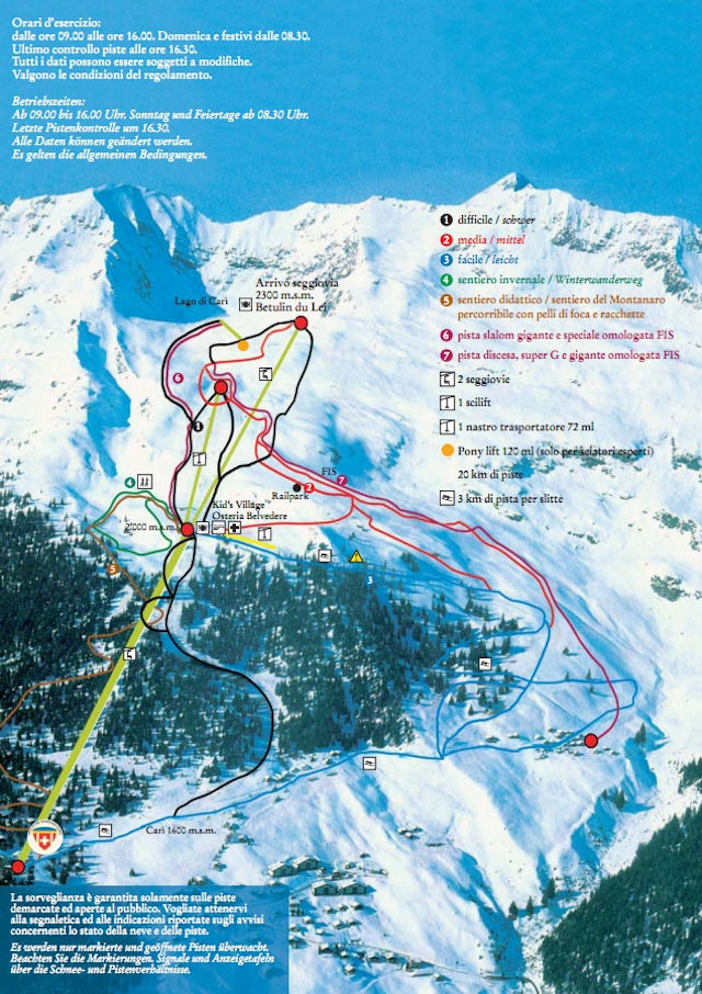 Skiën en snowboarden op Cari pistekaart