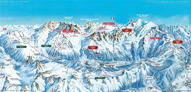 Skiën en snowboarden op Chamonix pistekaart