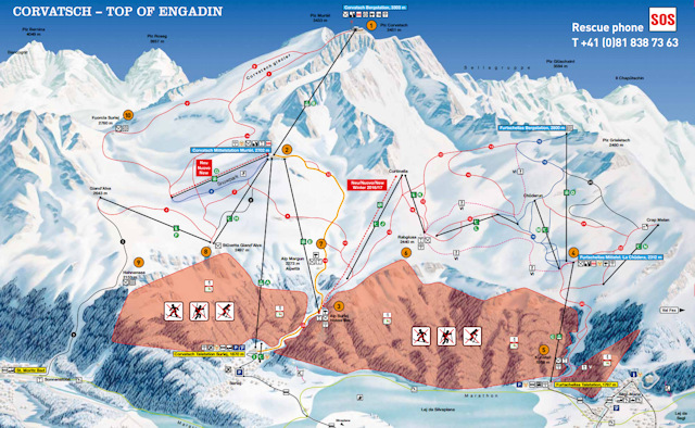 Skiën en snowboarden op Corvatsch pistekaart