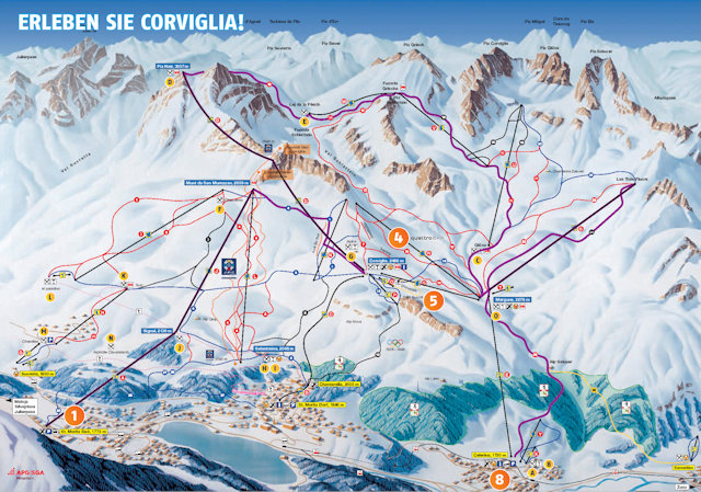 Skiën en snowboarden op Corviglia pistekaart