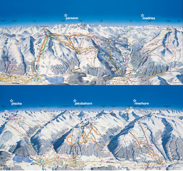 Skiën en snowboarden op Davos pistekaart