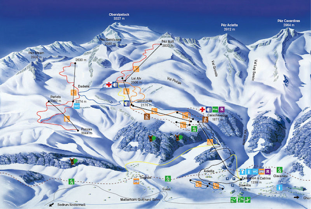 Skiën en snowboarden op Disentis pistekaart