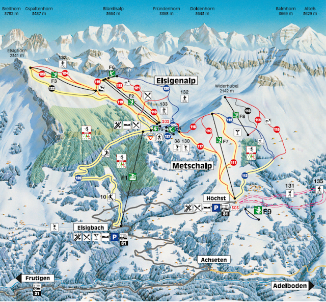 Skiën en snowboarden op Frutigen pistekaart