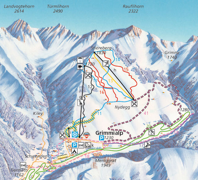 Skiën en snowboarden op Grimmialp pistekaart