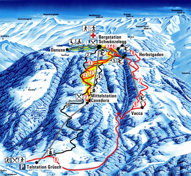 Skiën en snowboarden op Grüsch-Danusa pistekaart