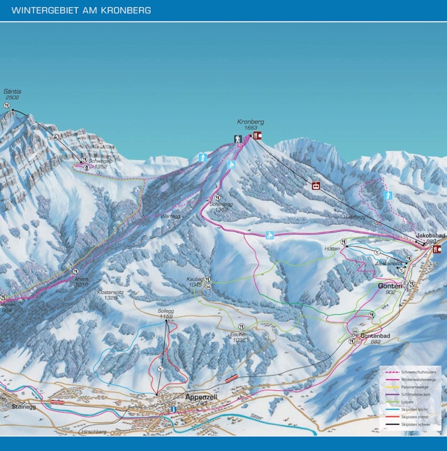 Skiën en snowboarden op Jakobsbad pistekaart