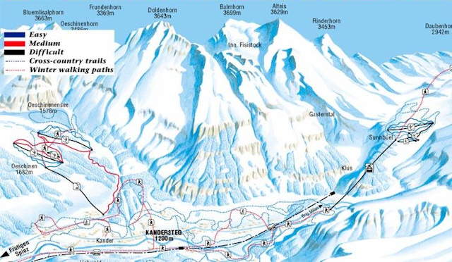 Skiën en snowboarden op Kandersteg pistekaart