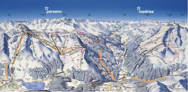 Skiën en snowboarden op Klosters pistekaart