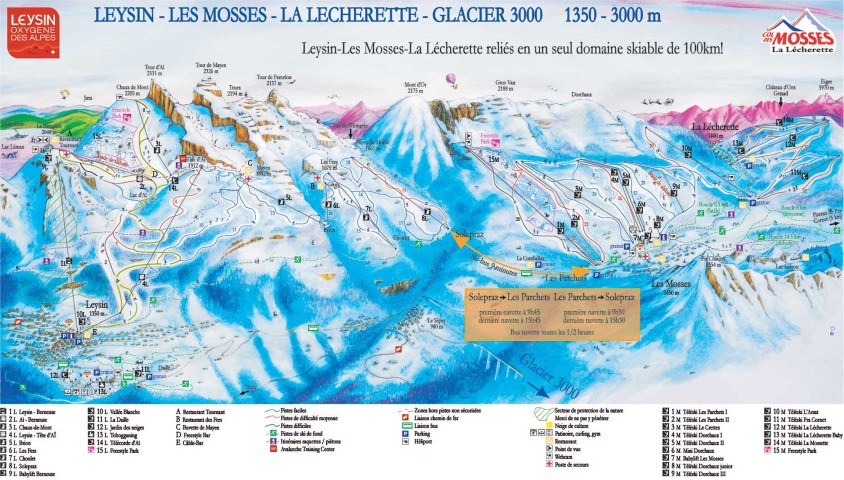 Skiën en snowboarden op Les Mosses pistekaart