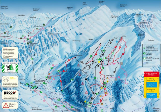 Skiën en snowboarden op Leukerbad pistekaart