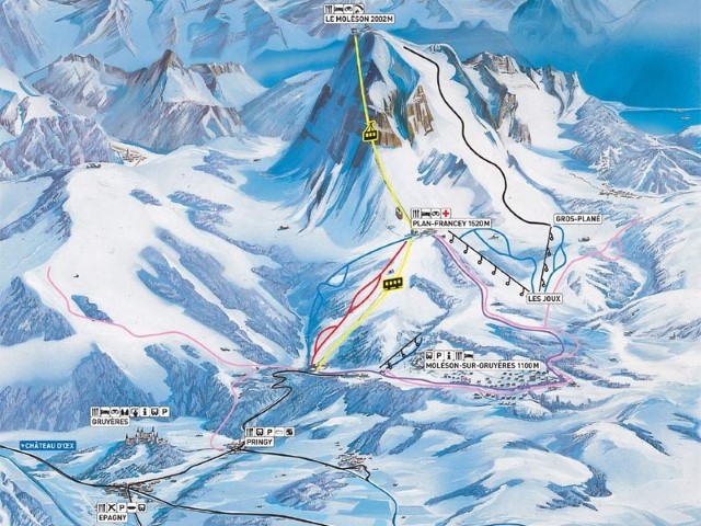 Skiën en snowboarden op Moléson pistekaart