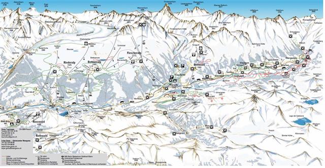 Skiën en snowboarden op Goms pistekaart