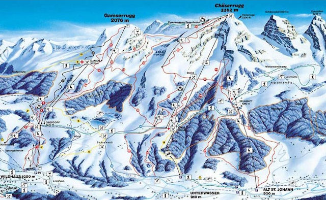 Skiën en snowboarden op Obertoggenburg pistekaart