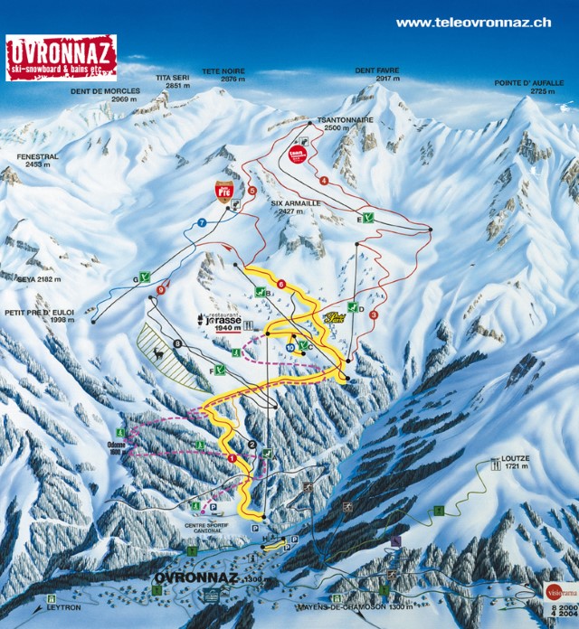 Skiën en snowboarden op Ovronnaz pistekaart