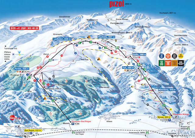 Skiën en snowboarden op Pizol pistekaart