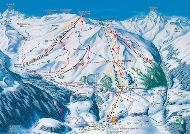 Skiën en snowboarden op Savognin pistekaart