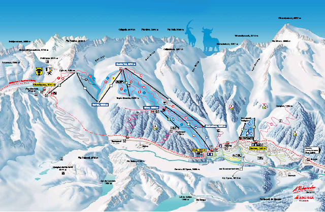 Skiën en snowboarden op Sedrun pistekaart