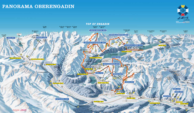 Skiën en snowboarden op St Moritz pistekaart