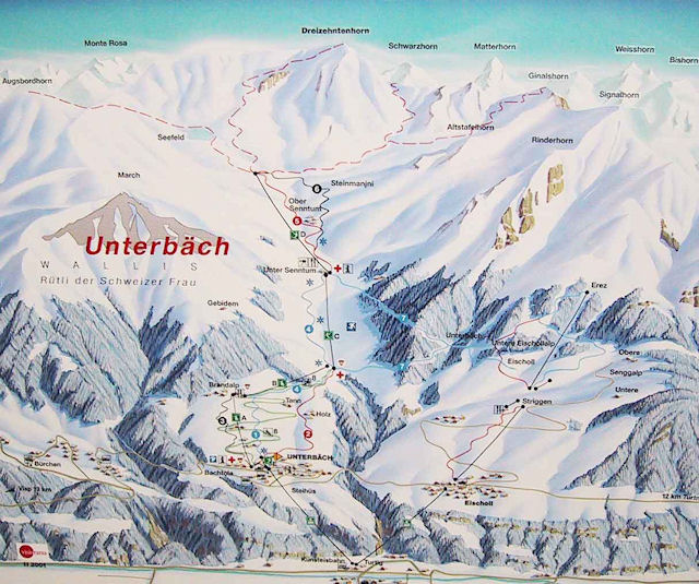 Skiën en snowboarden op Unterbäch pistekaart