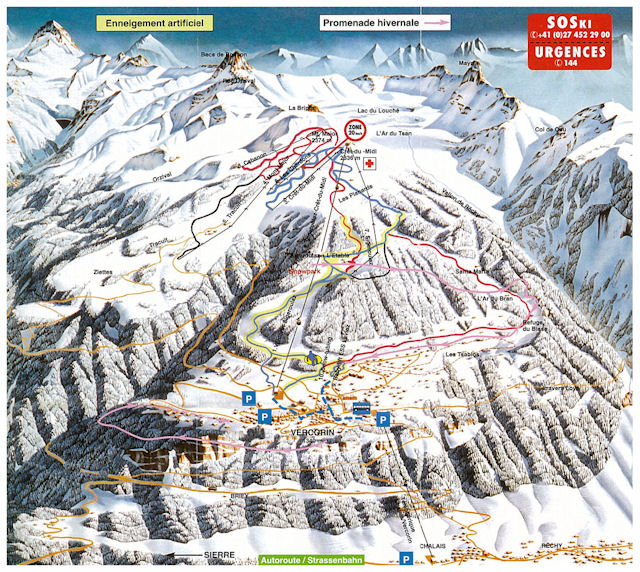 Skiën en snowboarden op Vercorin pistekaart