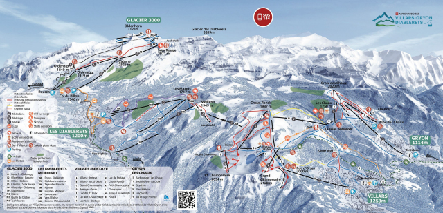 Skiën en snowboarden op Villars pistekaart