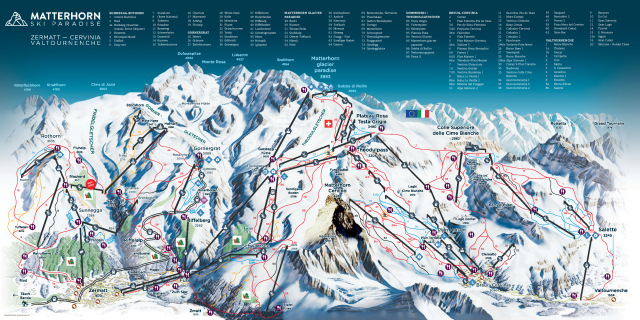 Skiën en snowboarden op Zermatt pistekaart