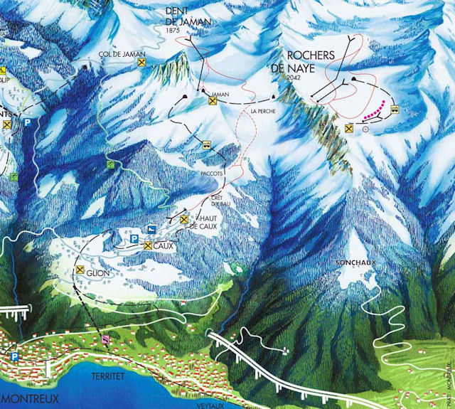 Ski and Snowboard using the Caux trail map